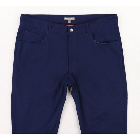 Peter Millar EB66 Golf Pants Mens 36/32 Blue Performance 5 Pocket Chino FLAW - Picture 3 of 13